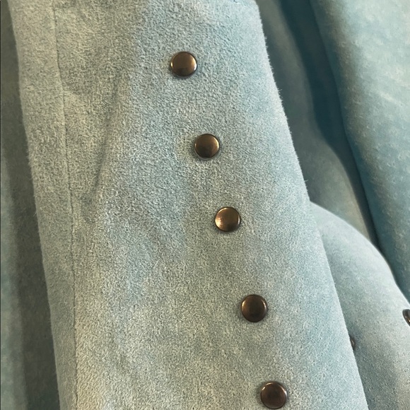 Guillaume Pastel Blue Green Suede Leather Moto Jacket Studded Y2K L - Picture 5 of 10